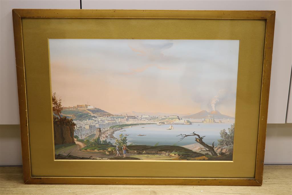 Neapolitan School, gouache, View of the Bay of Naples, bears Thos. Rowbotham signature, 29 x 43cm